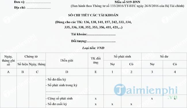 Biểu mẫu Sổ chi tiết các tài khoản