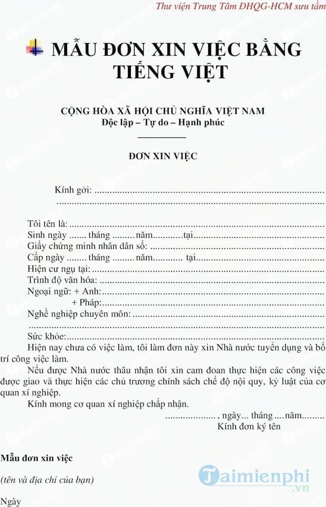 Mẫu đơn xin việc bằng tiếng Việt, tiếng Anh và hướng dẫn cách viết