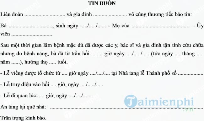Mẫu thông báo tin buồn