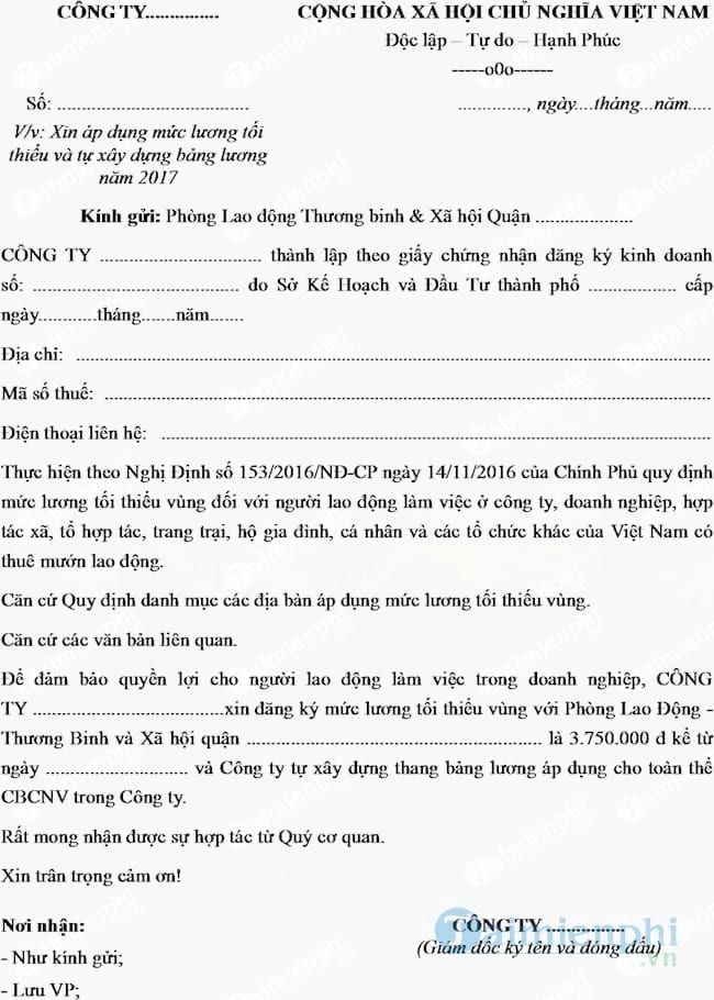 Mẫu công văn đề nghị đăng ký thang bảng lương