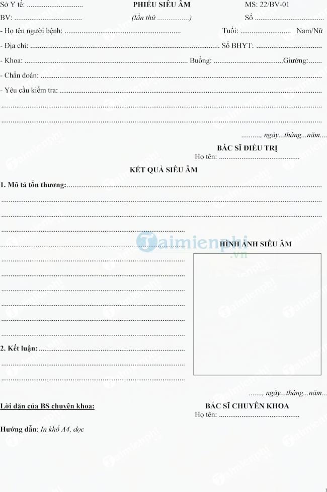 Mẫu phiếu siêu âm