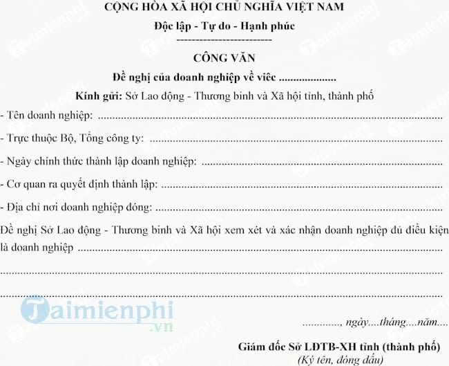 Mẫu công văn đề nghị của doanh nghiệp