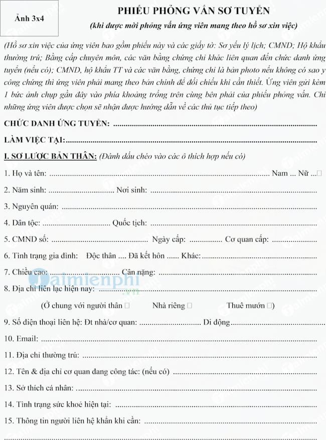 Mẫu phiếu phỏng vấn