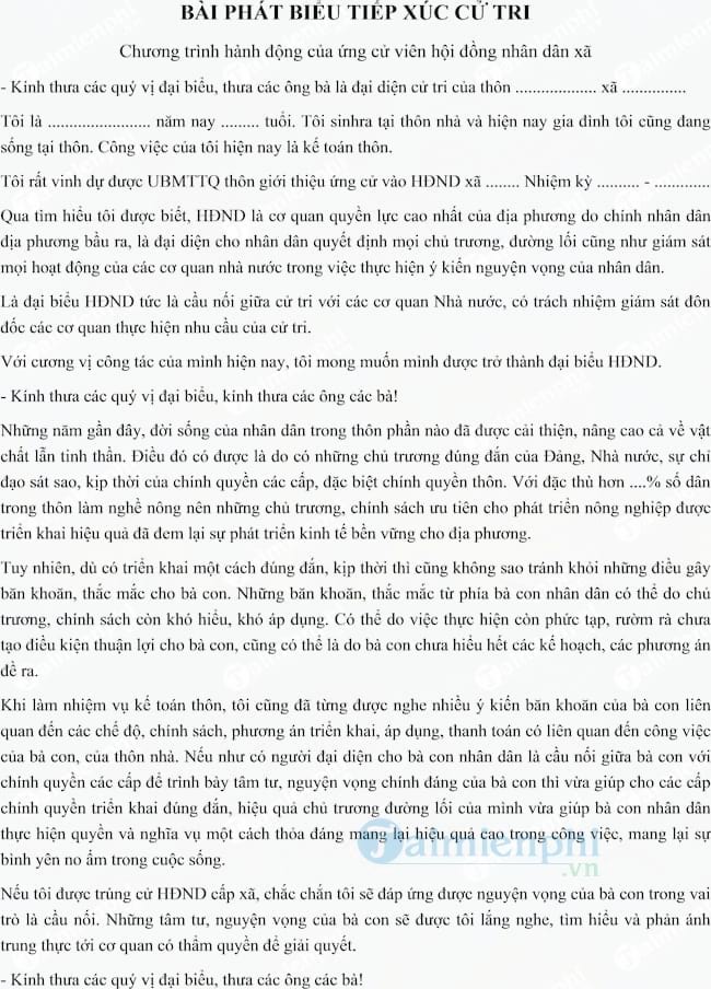 Bài phát biểu tiếp xúc cử tri hay nhất