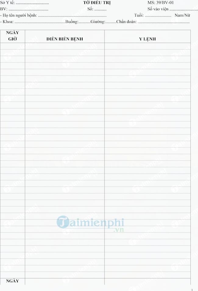 Mẫu tờ điều trị