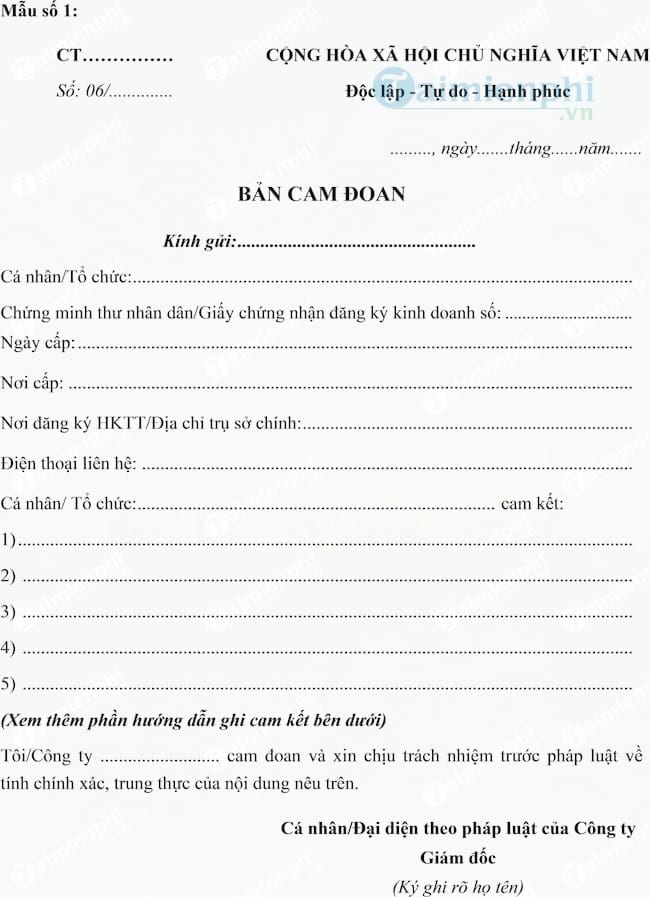 Mẫu cam đoan