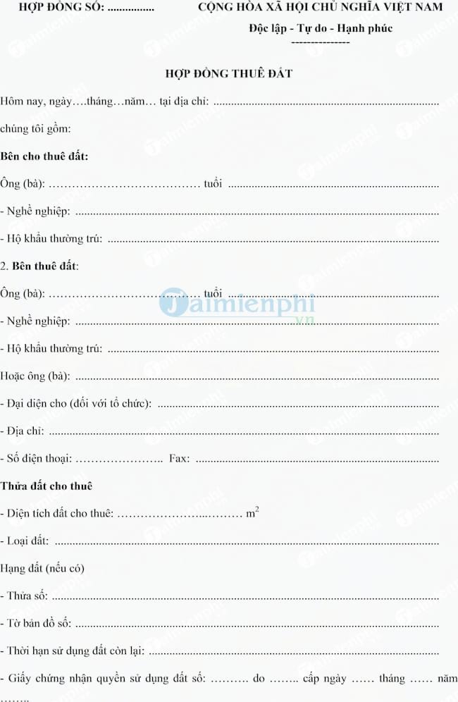 Mẫu hợp đồng thuê đất làm nhà xưởng