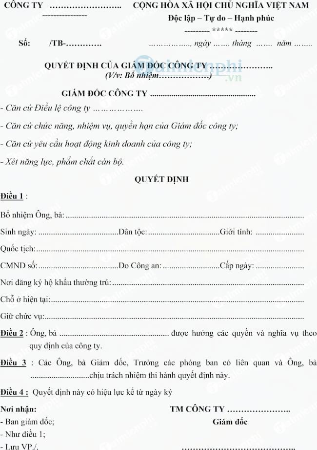 Quyết định bổ nhiệm