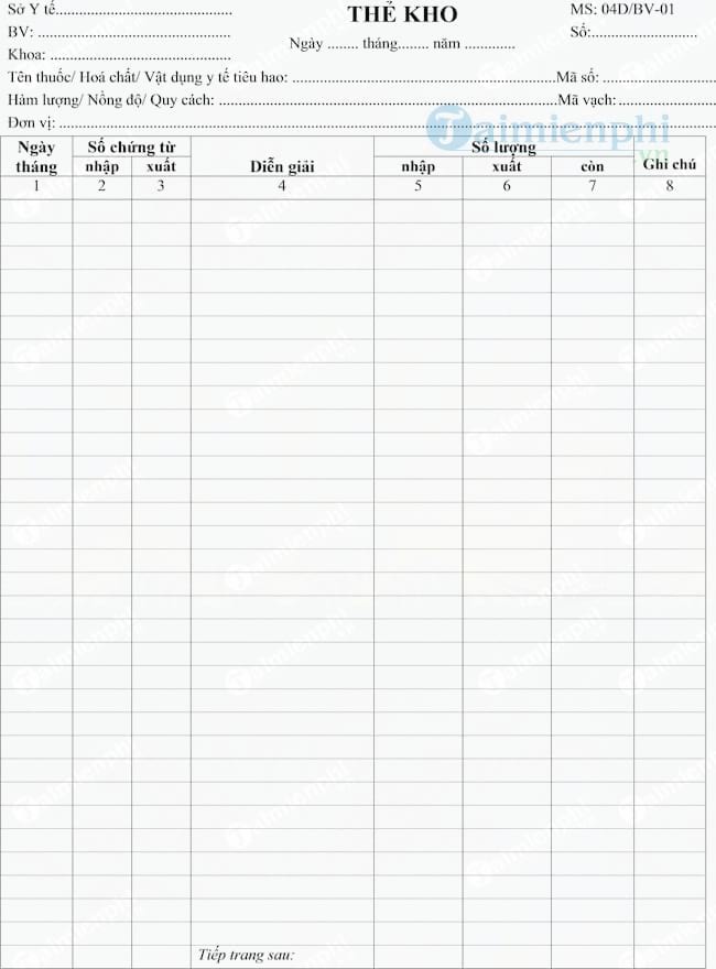 Mẫu thẻ kho y tế