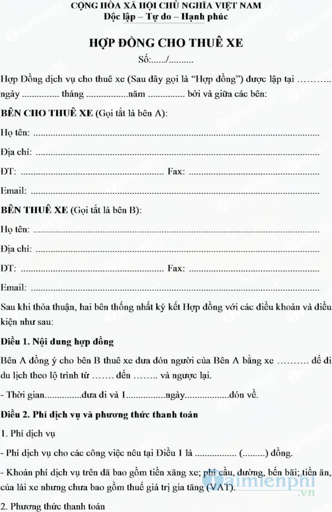 Hợp đồng cho thuê xe tự lái