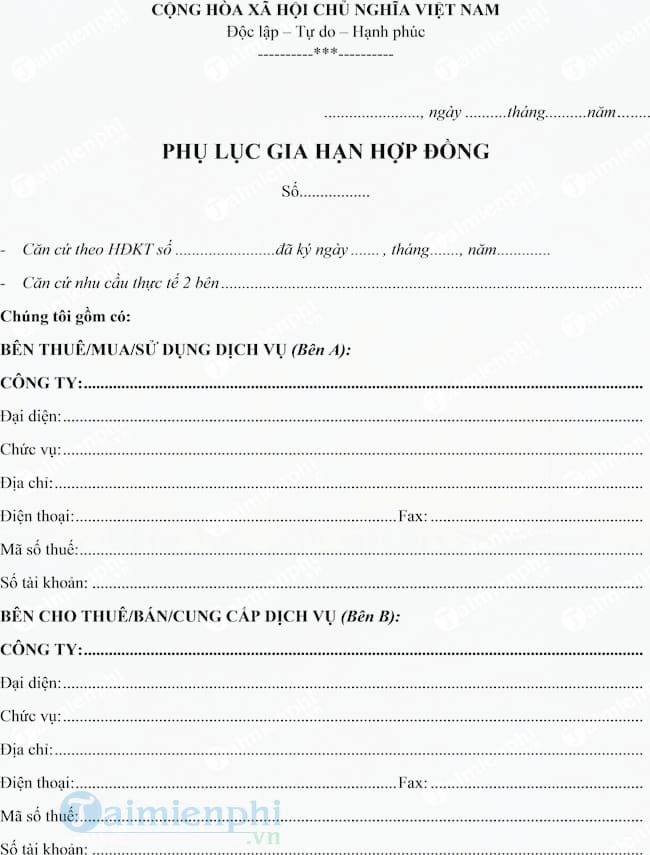 Mẫu gia hạn hợp đồng