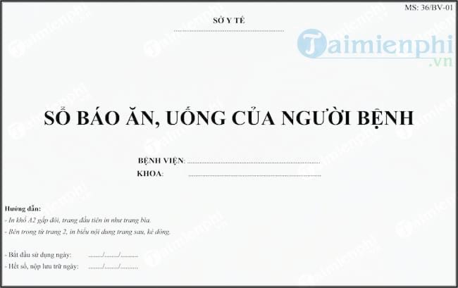 Mẫu sổ báo ăn, uống của người bệnh