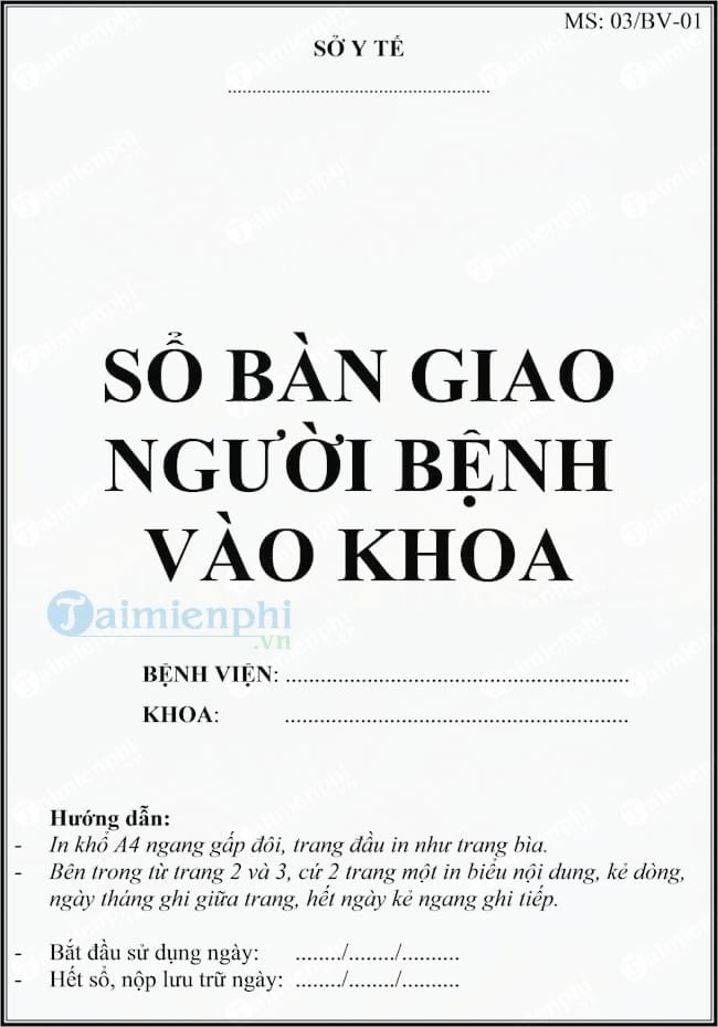 Mẫu sổ bàn giao người bệnh vào khoa