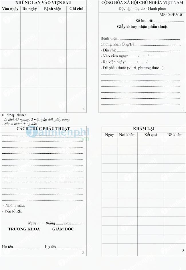 Mẫu giấy chứng nhận phẫu thuật