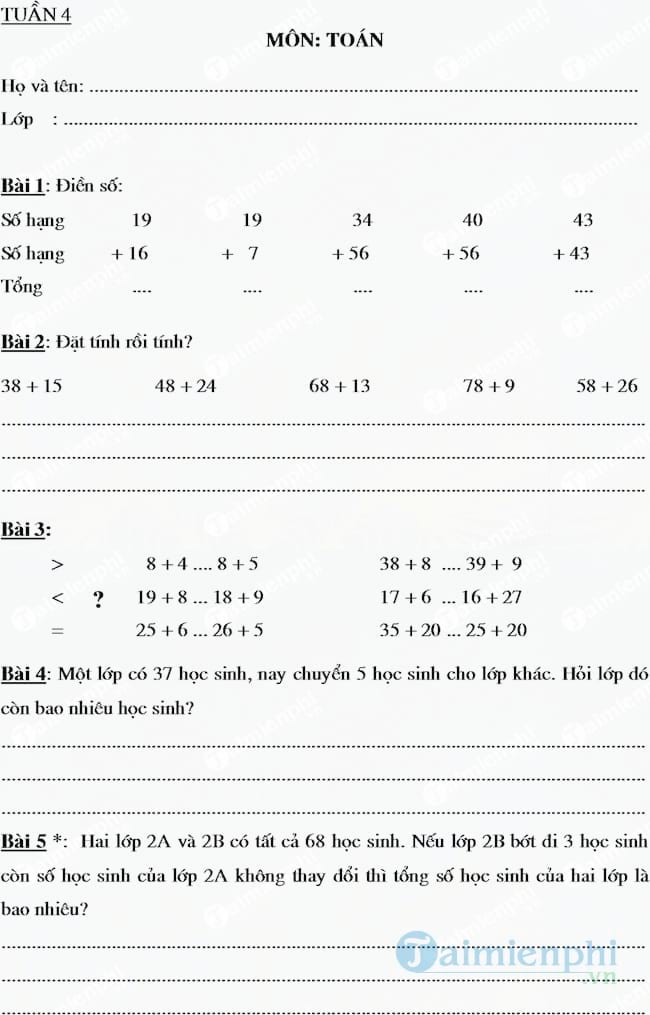 Bài tập cuối tuần lớp 2 cả năm