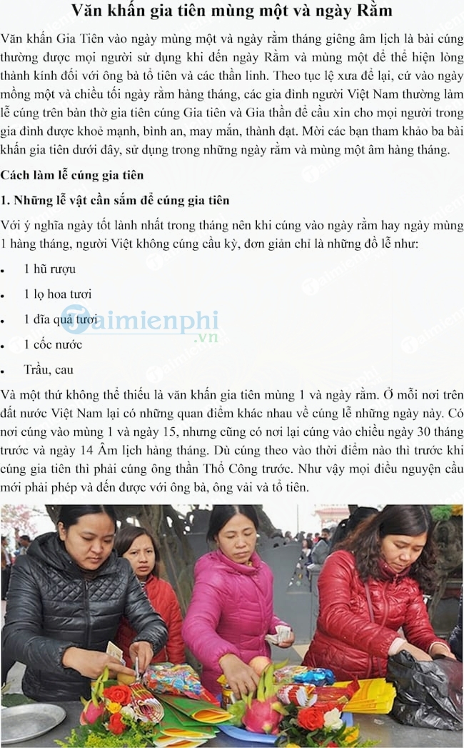 Văn khấn gia tiên