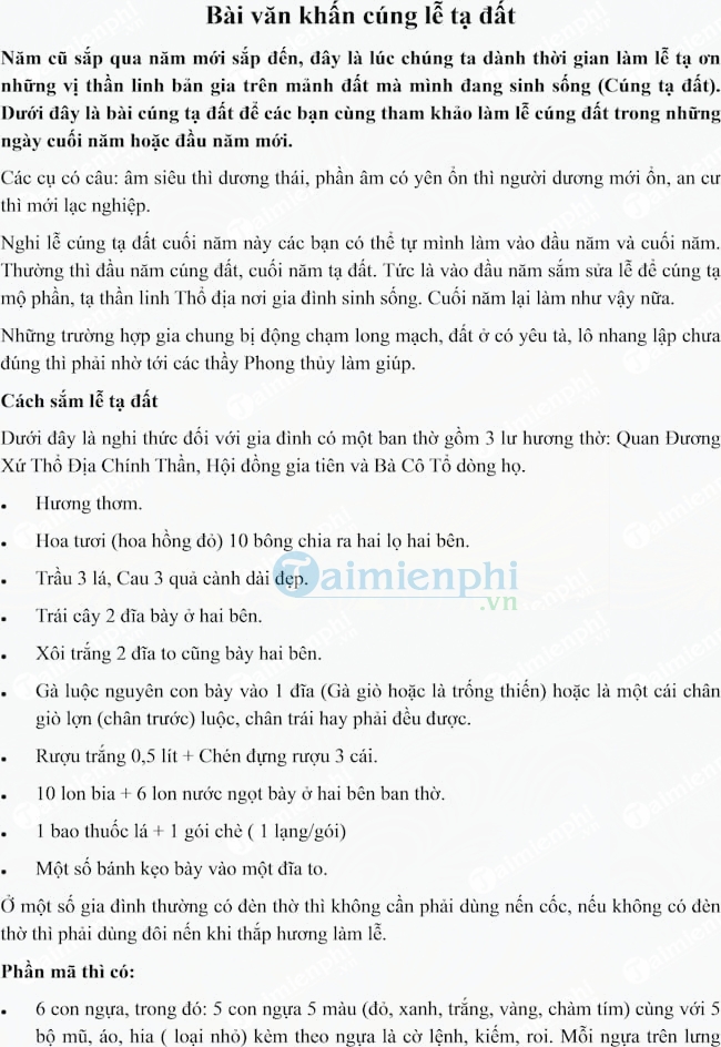 Bài văn khấn cúng lễ tạ đất