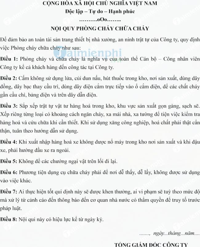 Nội quy phòng cháy chữa cháy