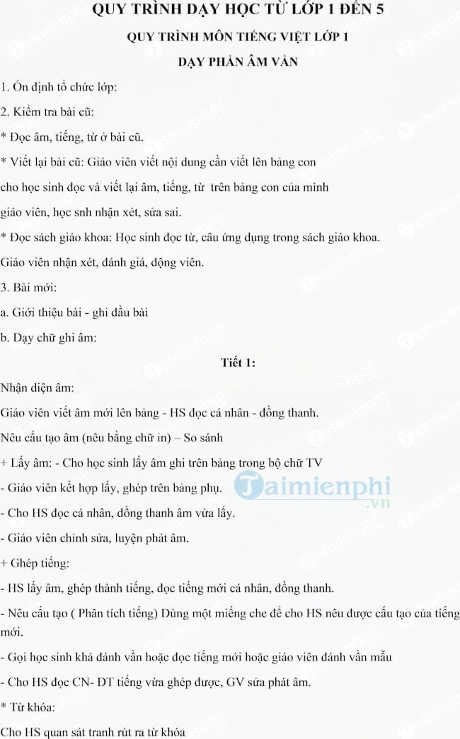 Quy trình dạy học cấp tiểu học