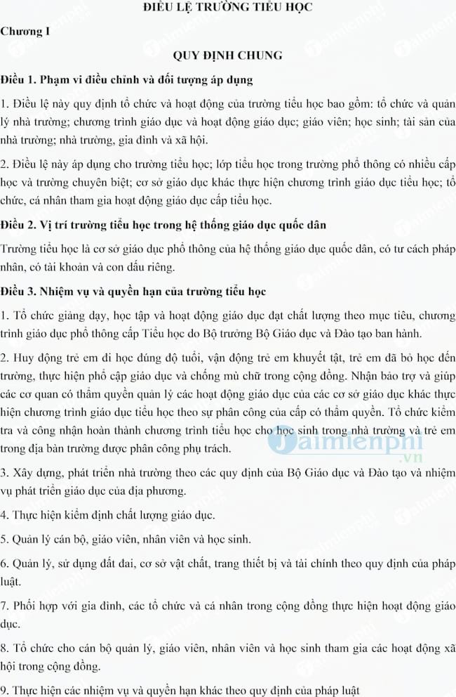 Điều lệ Trường tiểu học