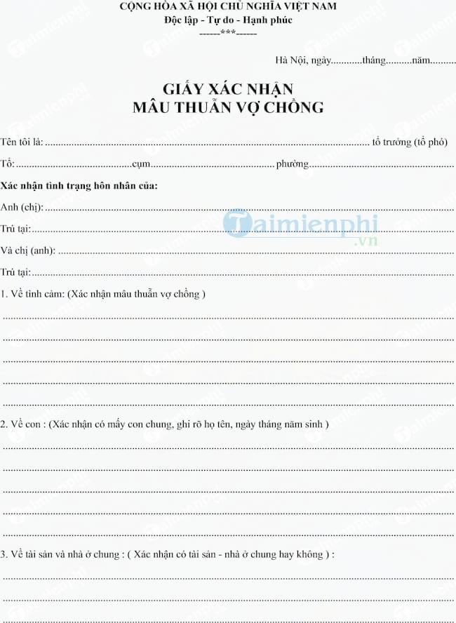 Giấy xác nhận mâu thuẫn vợ chồng