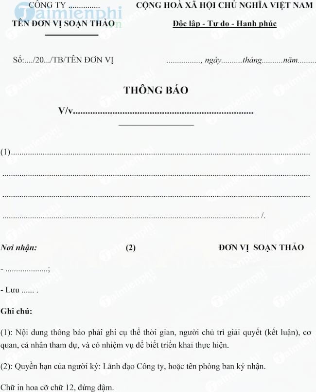 Mẫu thông báo nội bộ