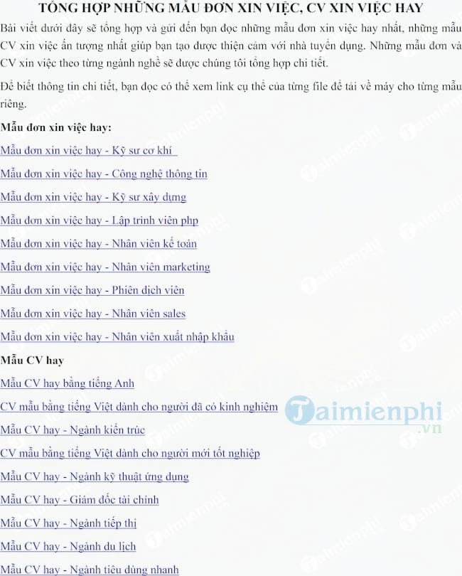 Tải những mẫu đơn xin việc, mẫu cv xin việc hay