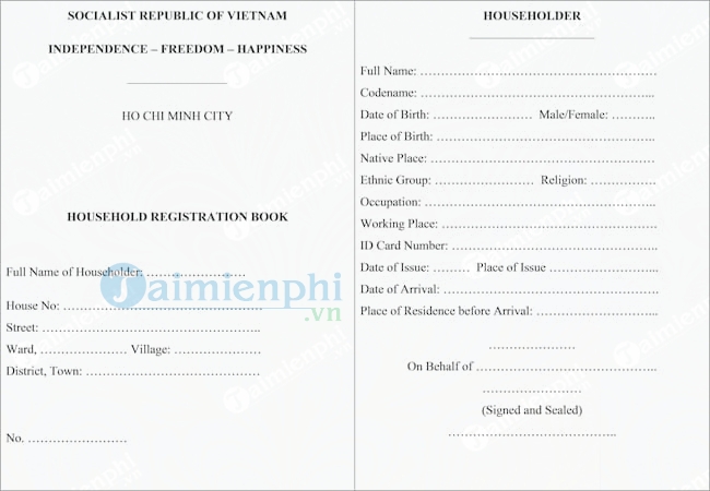 Mẫu dịch sổ hộ khẩu tiếng Anh