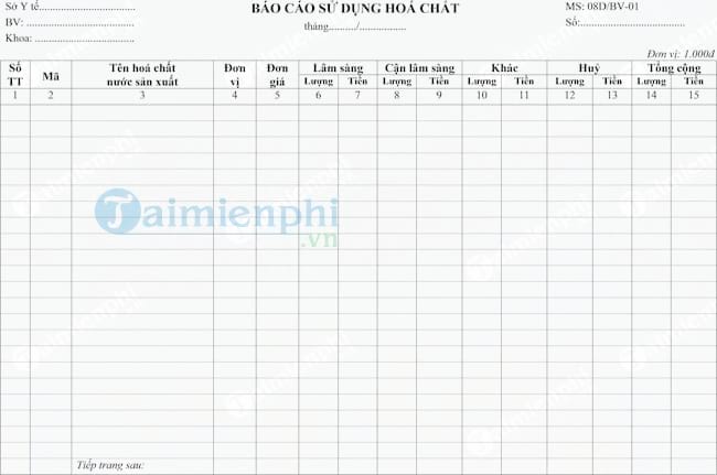 Mẫu báo cáo sử dụng hóa chất theo tháng