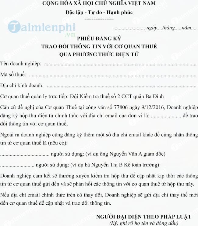 tai mau phieu dang ky trao doi thong tin voi co quan thue qua phuong thuc dien tu