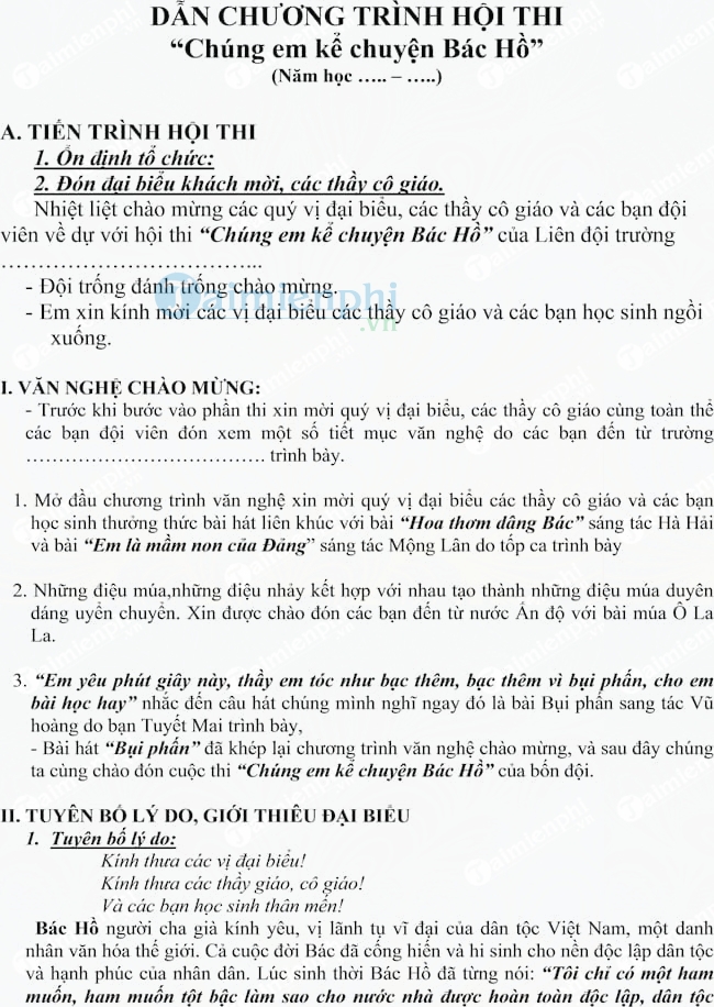 Kịch bản dẫn chương trình hội thi 