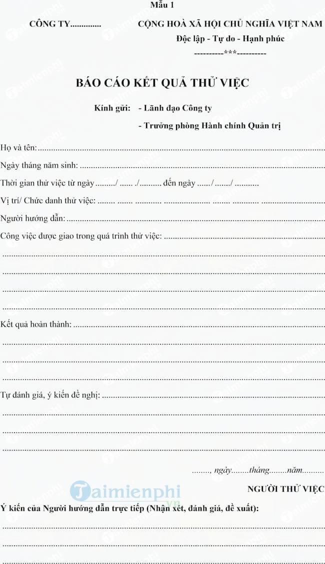 Báo cáo kết quả thử việc