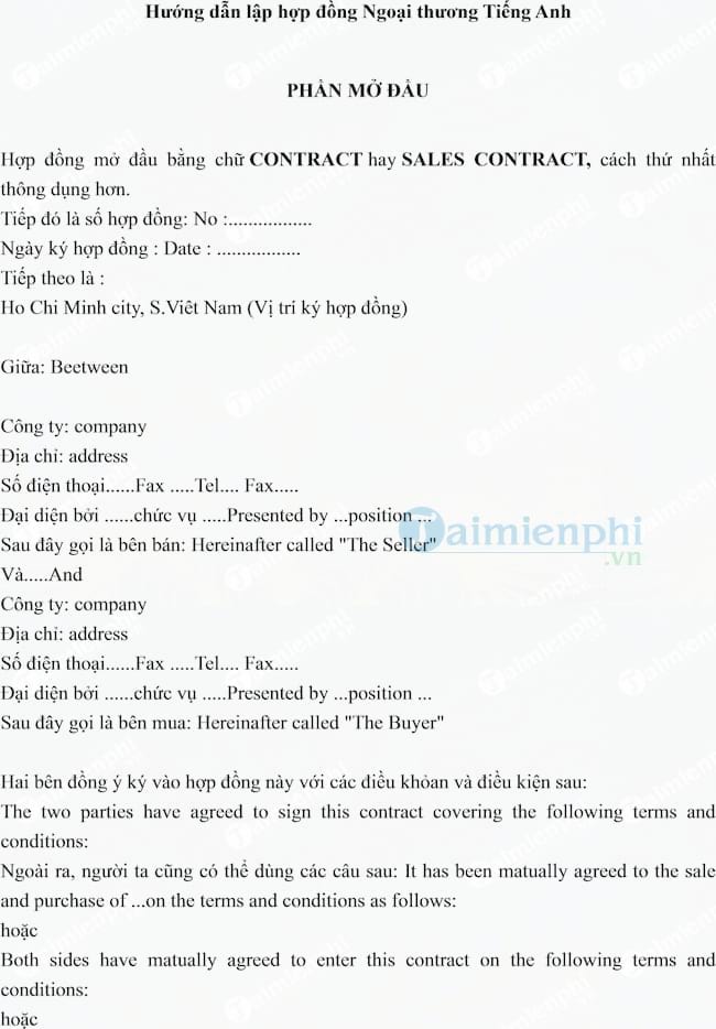 Hướng dẫn viết hợp đồng ngoại thương bằng Tiếng Anh