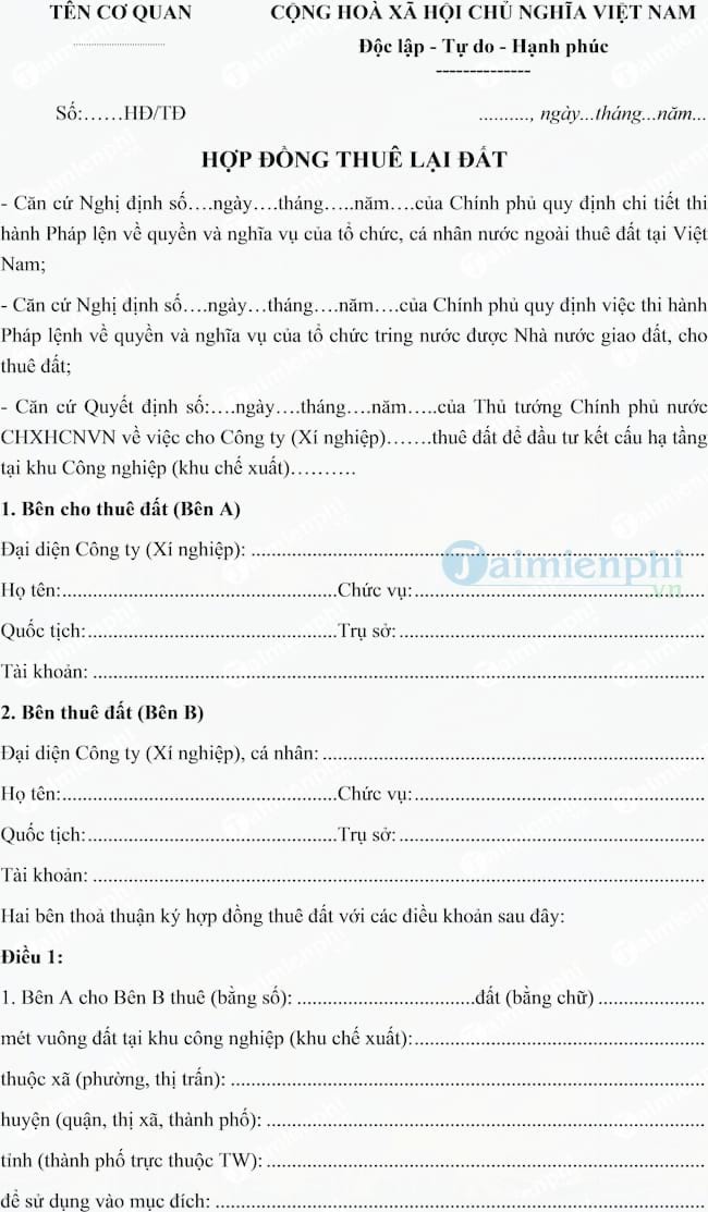 Hợp đồng thuê lại đất