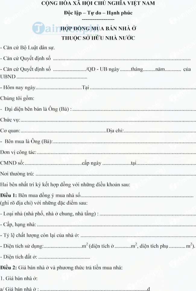 Hợp đồng mua bán nhà ở thuộc sở hữu nhà nước