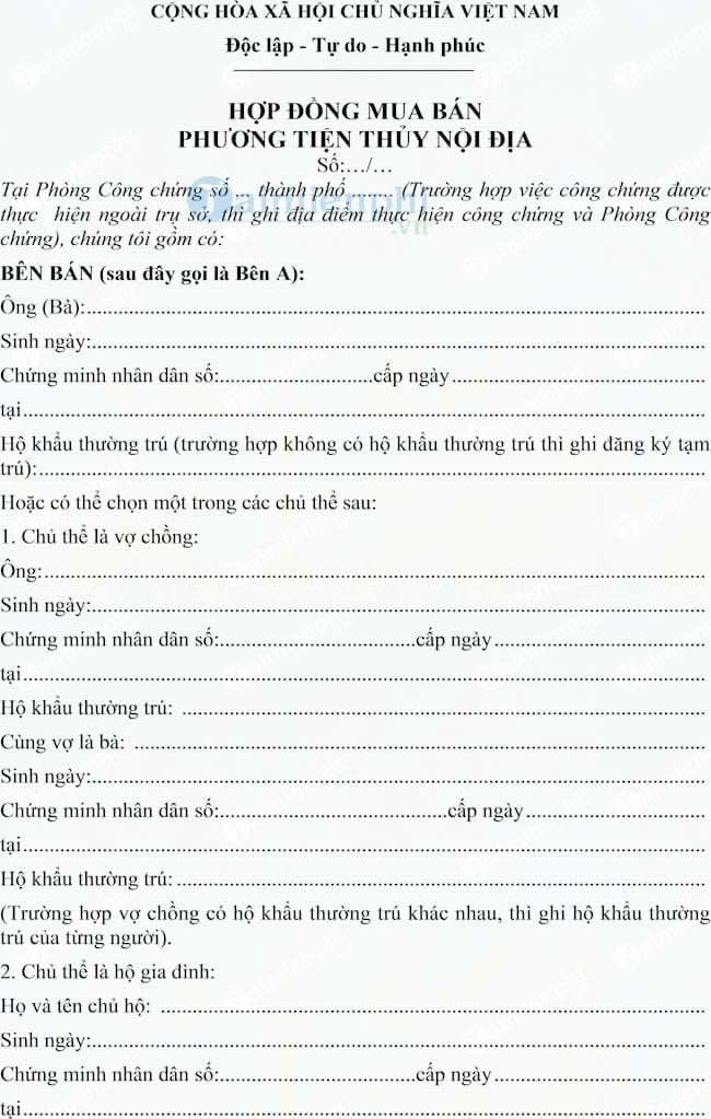 Hợp đồng mua bán phương tiện thủy nội địa