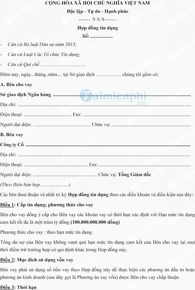 Hợp đồng tín dụng