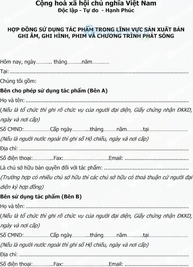 Hợp đồng sử dụng tác phẩm trong lĩnh vực ghi âm ghi hình phát sóng