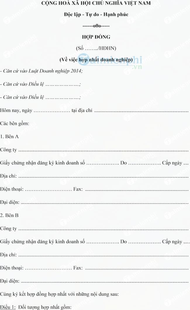 Hợp đồng hợp nhất doanh nghiệp