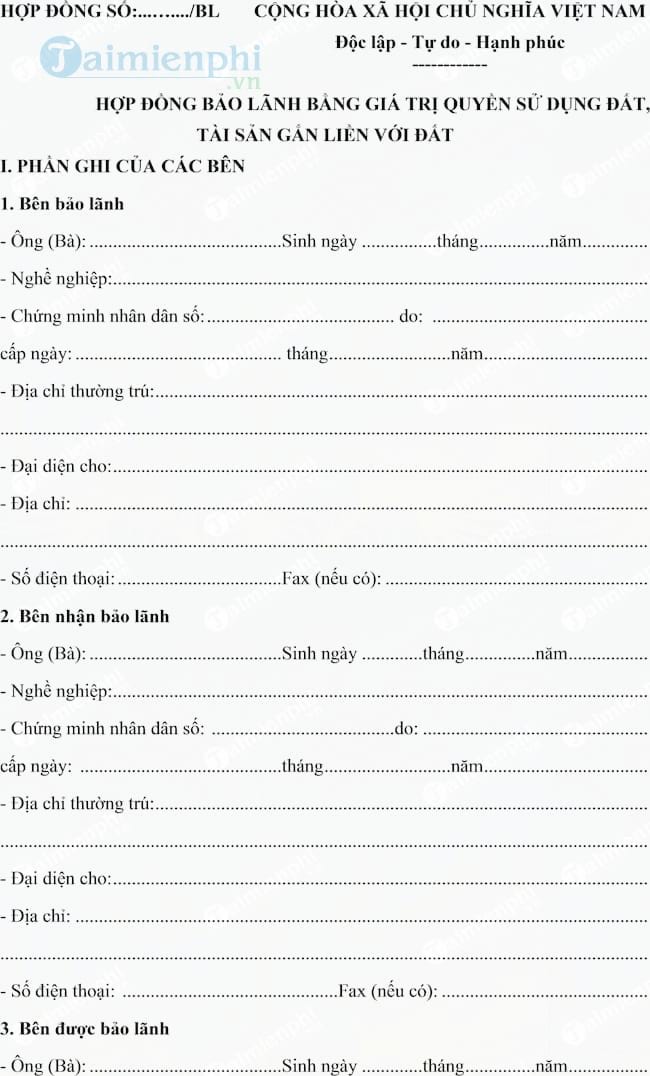 Hợp đồng bảo lãnh bằng giá trị quyền sử dụng đất, tài sản gắn liền với đất