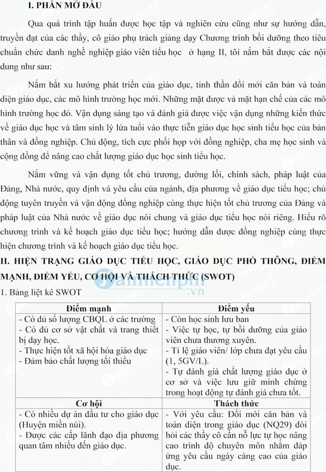 Bài thu hoạch nâng hạng giáo viên Tiểu học hạng II
