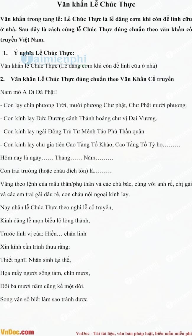 Văn khấn Lễ Chúc Thực