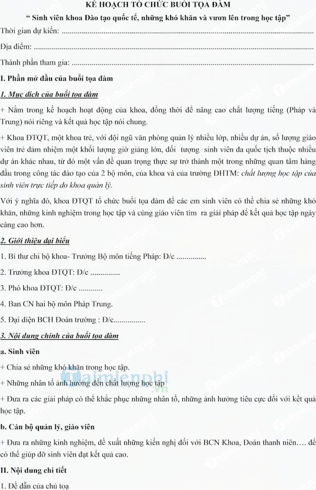 Kịch bản tổ chức buổi tọa đàm