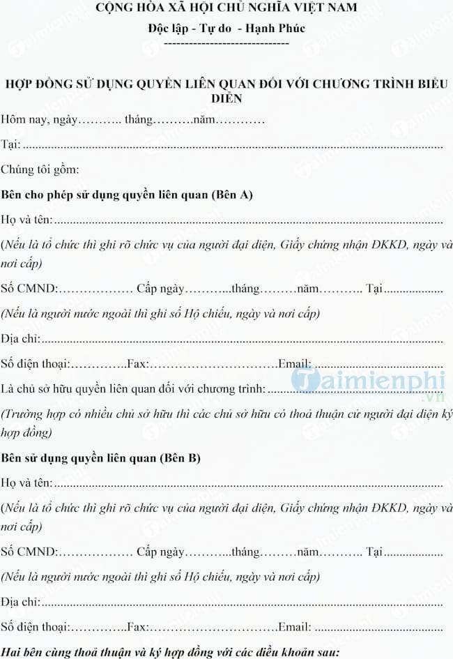 Hợp đồng sử dụng quyền liên quan đối với chương trình biểu diễn