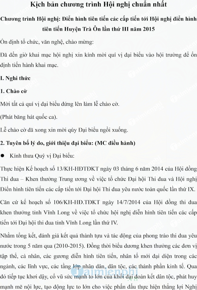 Kịch bản chương trình Hội nghị chuẩn nhất