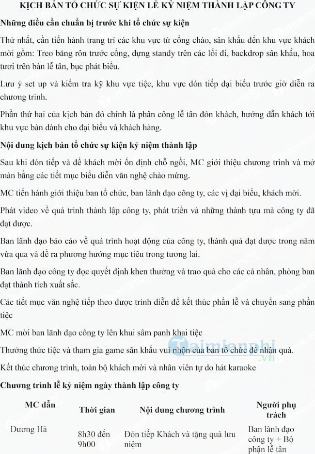 Kịch bản chương trình lễ kỷ niệm ngày thành lập công ty
