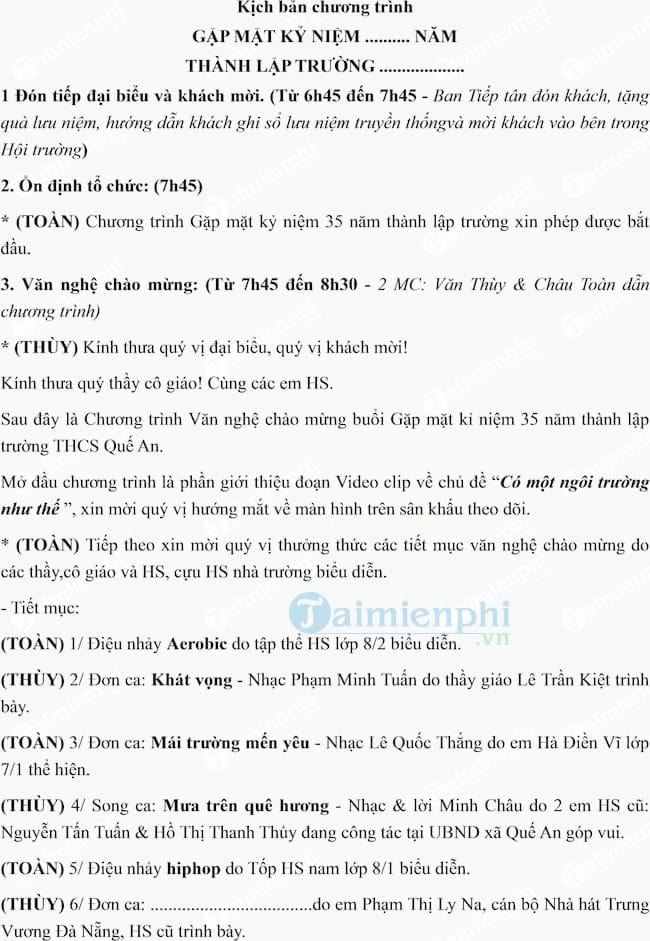 Kịch bản chương trình lễ kỷ niệm ngày thành lập trường