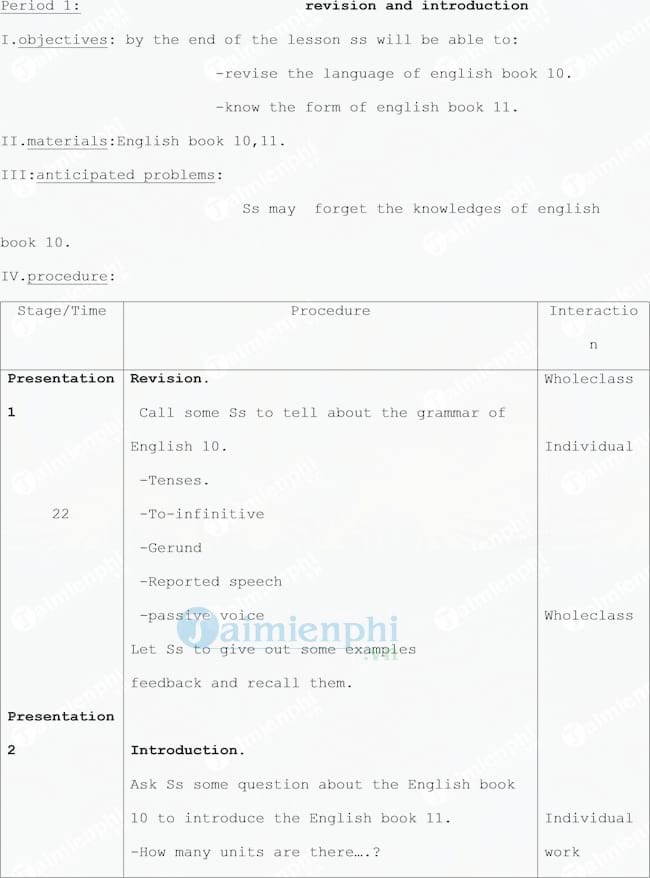 Giáo án Tiếng Anh lớp 11