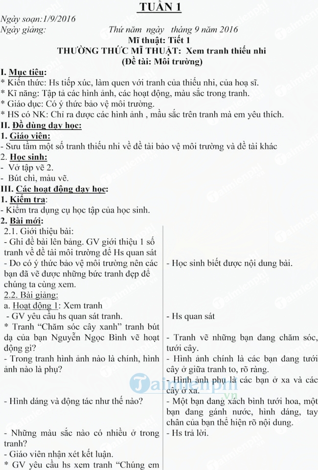 Giáo án Mĩ thuật lớp 3 trọn bộ