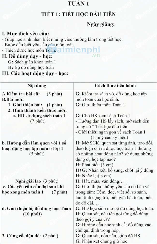 Giáo án trọn bộ Toán 1